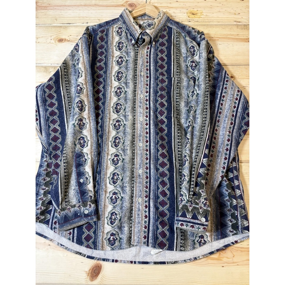 Vintage Woolrich Shirt Mens XL Blue Southwestern Aztec Button Front Made USA 90s